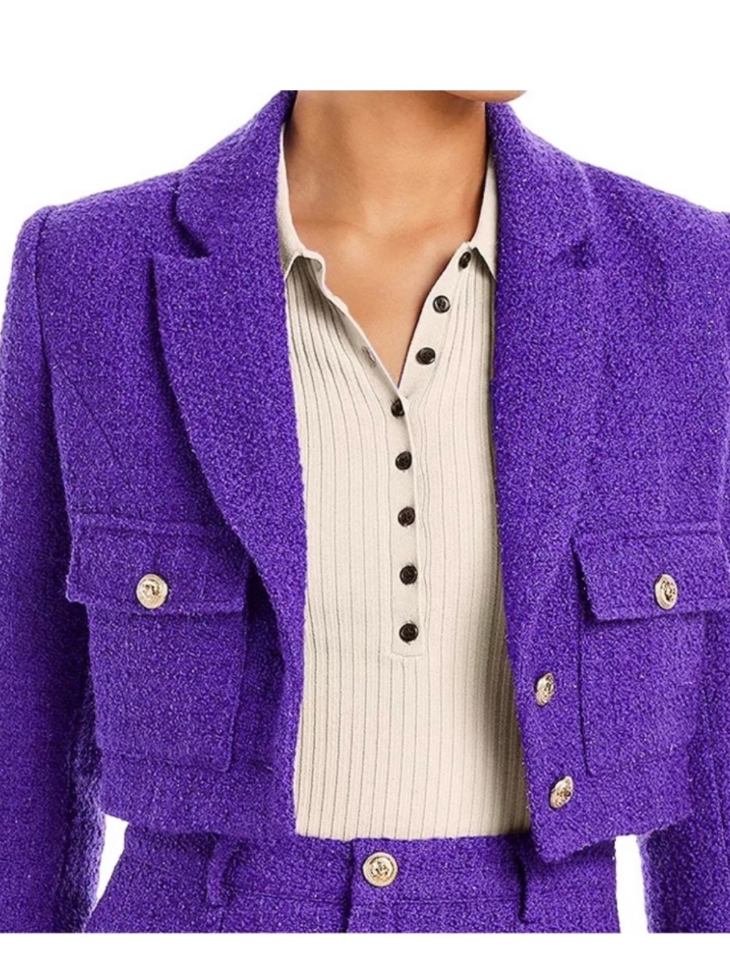 Aqua Cropped Purple Boucl Jacket Women's Tailored Coat And Mini Skirt Set